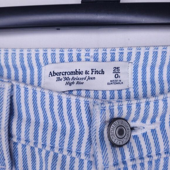 Abercrombie & Fitch Jeans Womens 25/0R Striped Blue, White 90s Relaxed High Rise - Picture 4 of 13